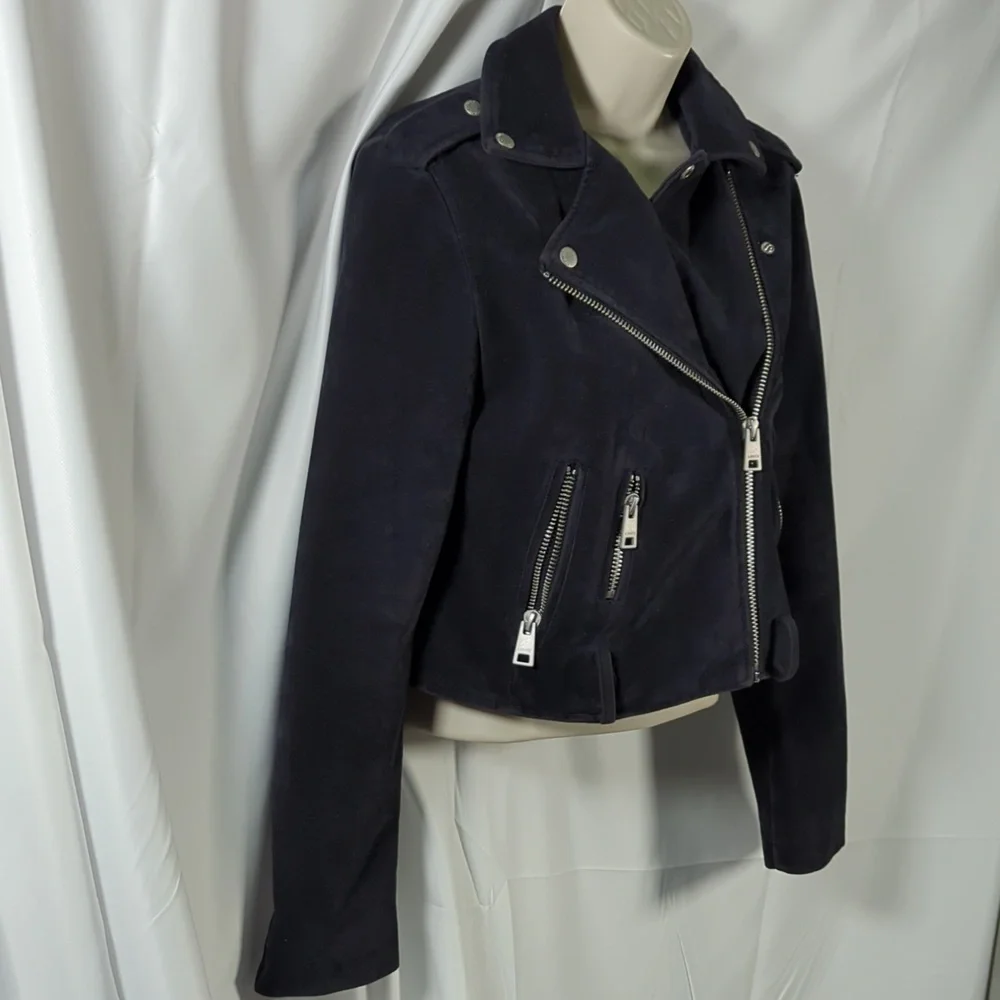 Levi's black Suede cropped Moto jacket size XS - Picture 4 of 11